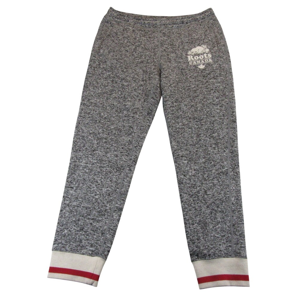 Roots Canada Womens Athletic Sweat Pants Joggers L Gray Heathered 100% Polyester
